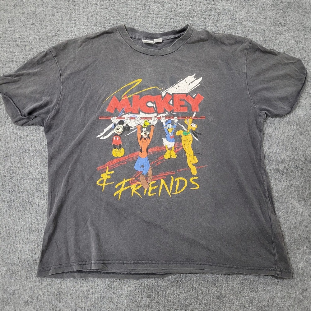 Disney T-Shirt Womens Size S Black Mickey & Friends Graphic Short Sleeve Faded